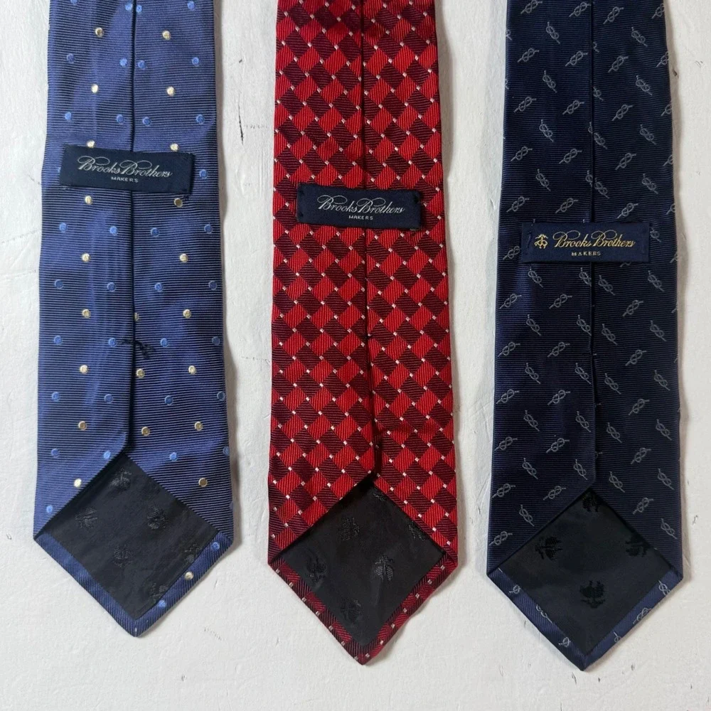 Brooks Brothers Makers Silk Necktie‎ Lot of 3 Mens OS Geometric Ties 3.75 Wide